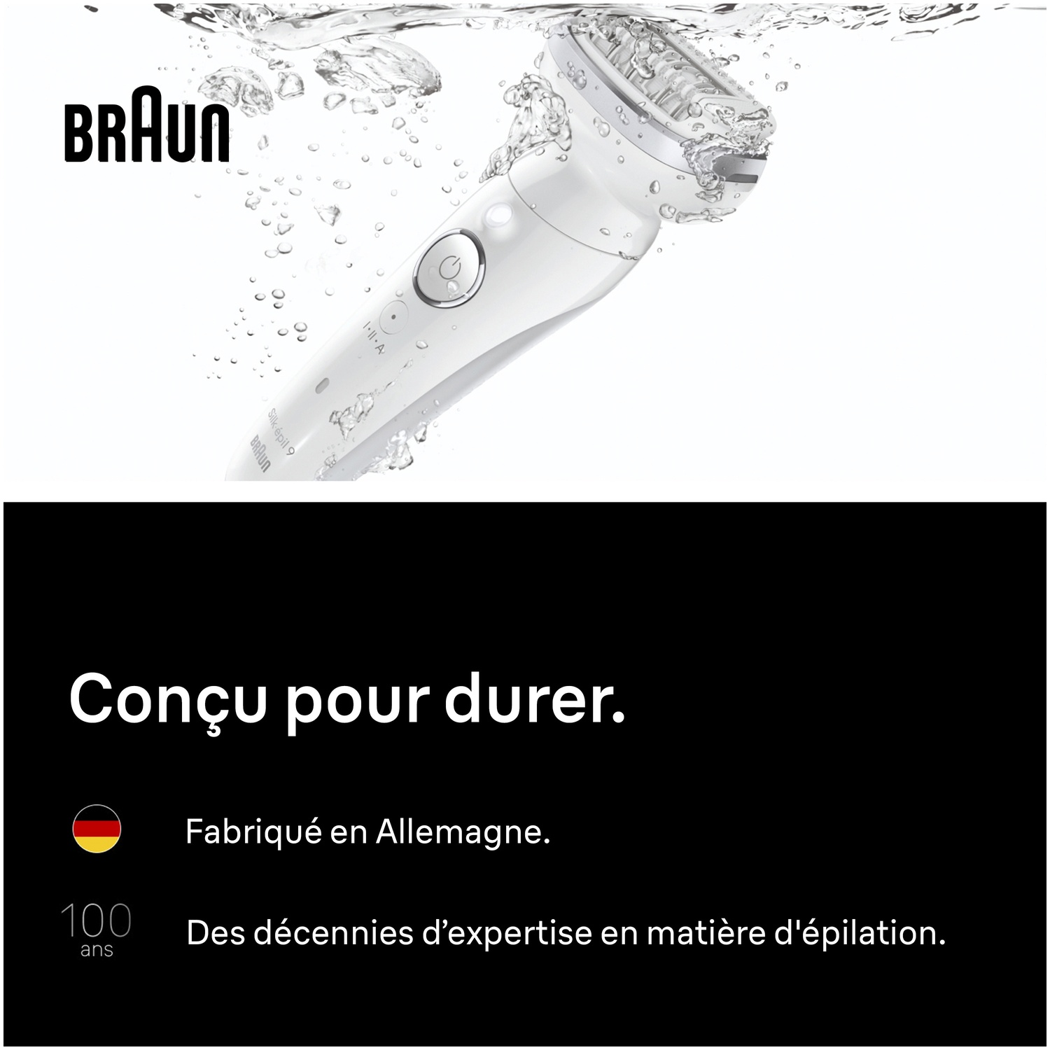 Épilateur Braun Silk-épil 9 dans l'eau. Fabriqué en Allemagne.