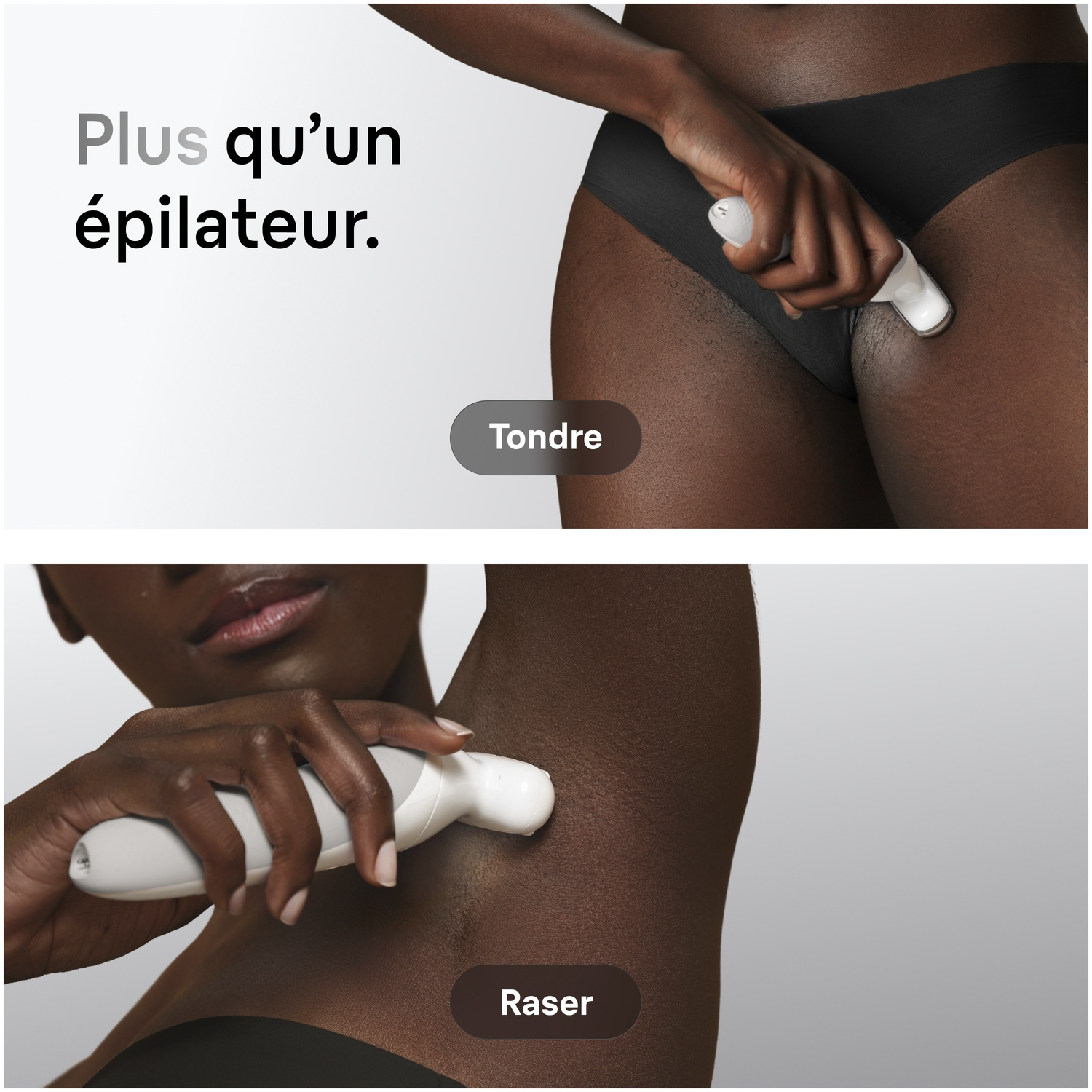 Femme utilisant un appareil pour jambe et aisselle.