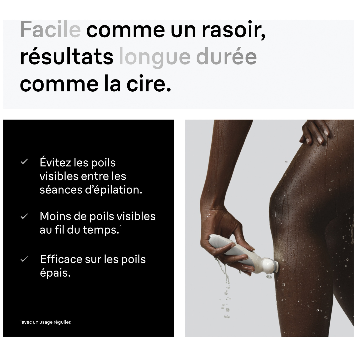 Une personne utilise un appareil sur sa jambe qui émet de l'eau.