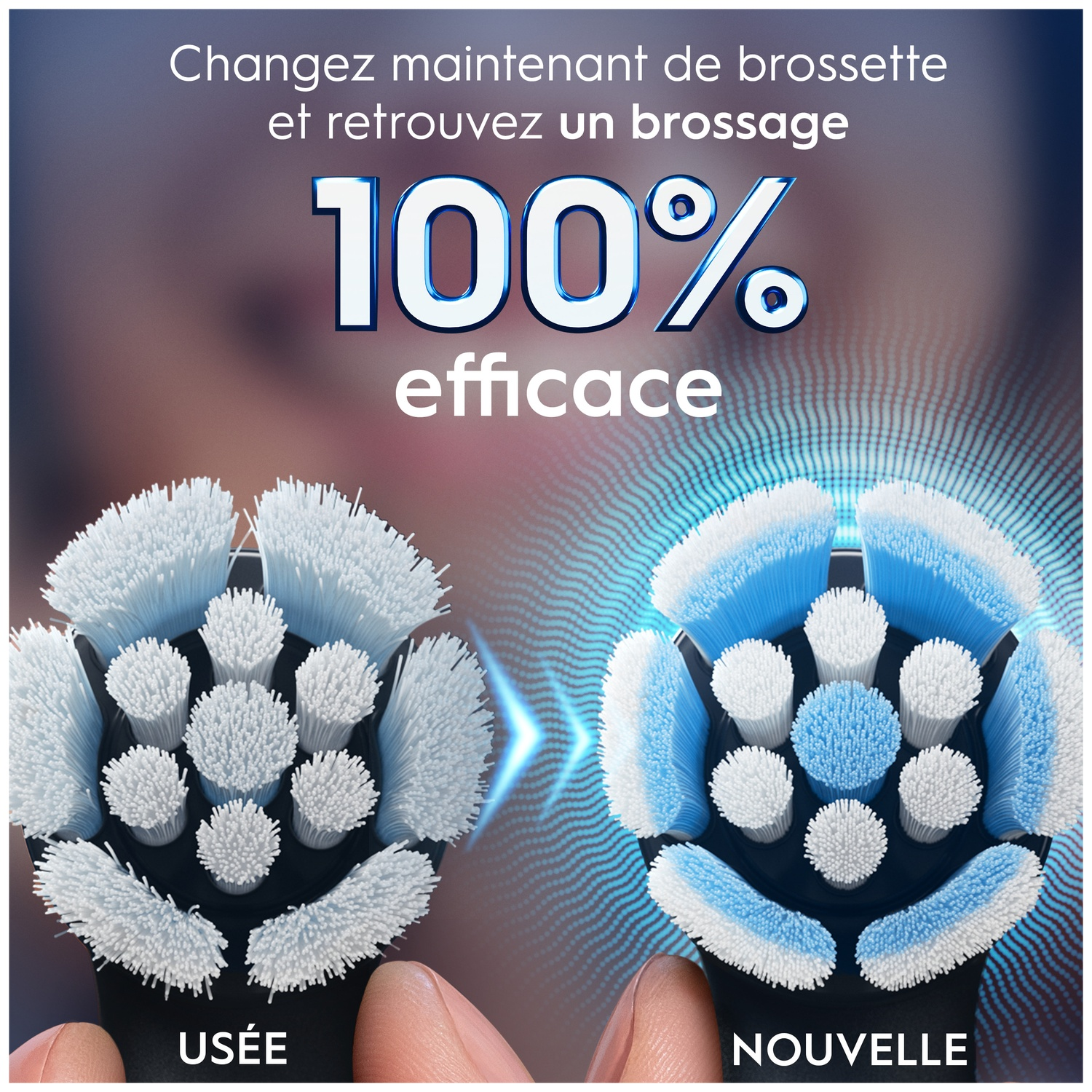Comparaison de têtes de brosse à dents usées et neuves.