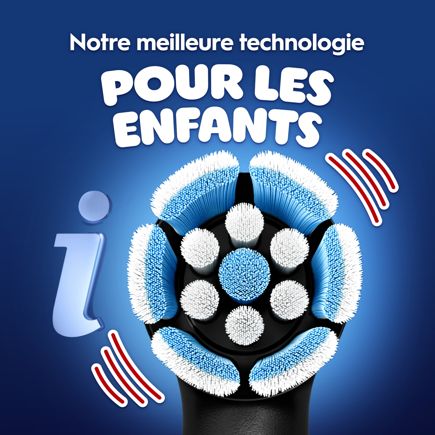 Tête de brosse à dents électrique pour enfants avec poils bleus et blancs.