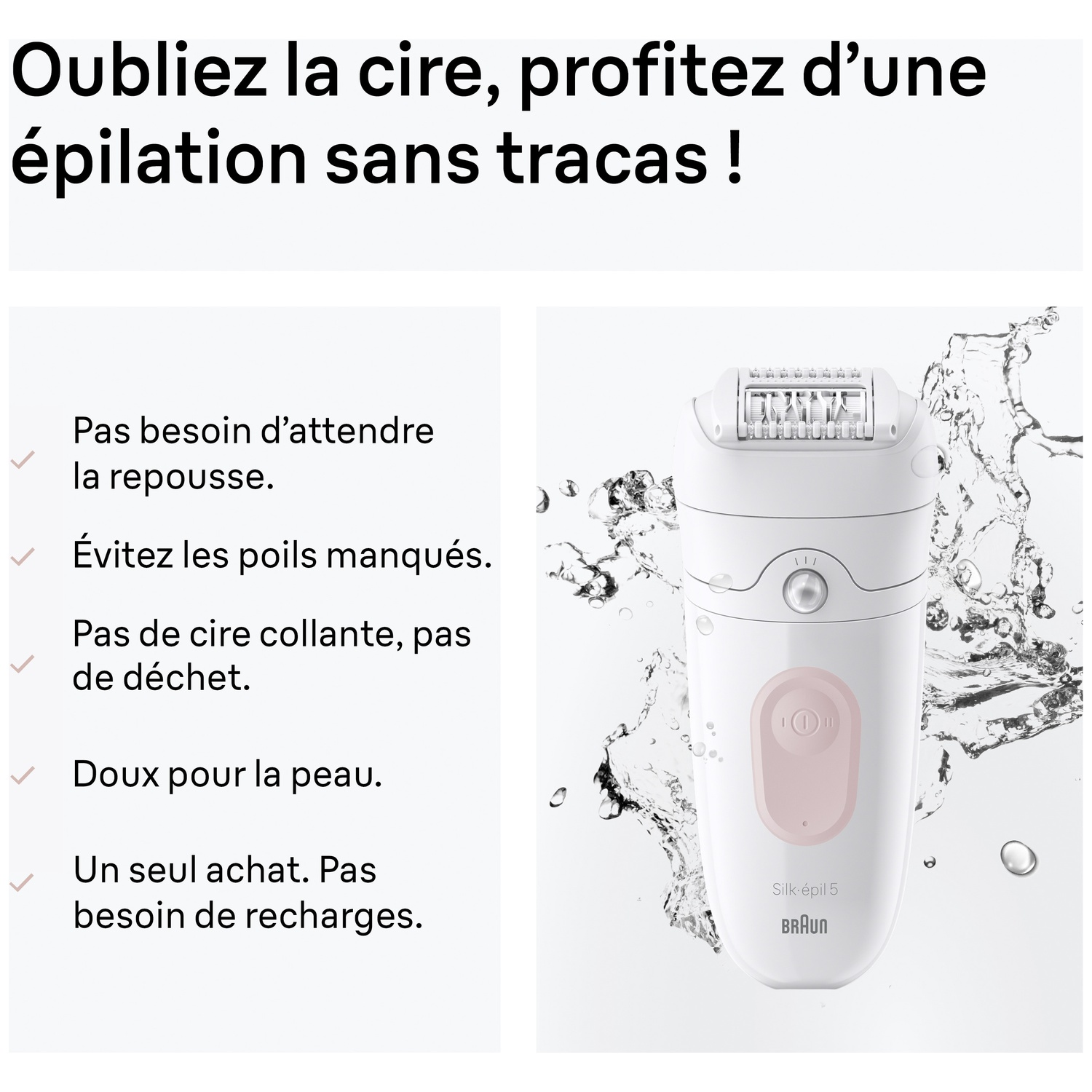 Un épilateur blanc aux accents roses se tient dans l'eau.