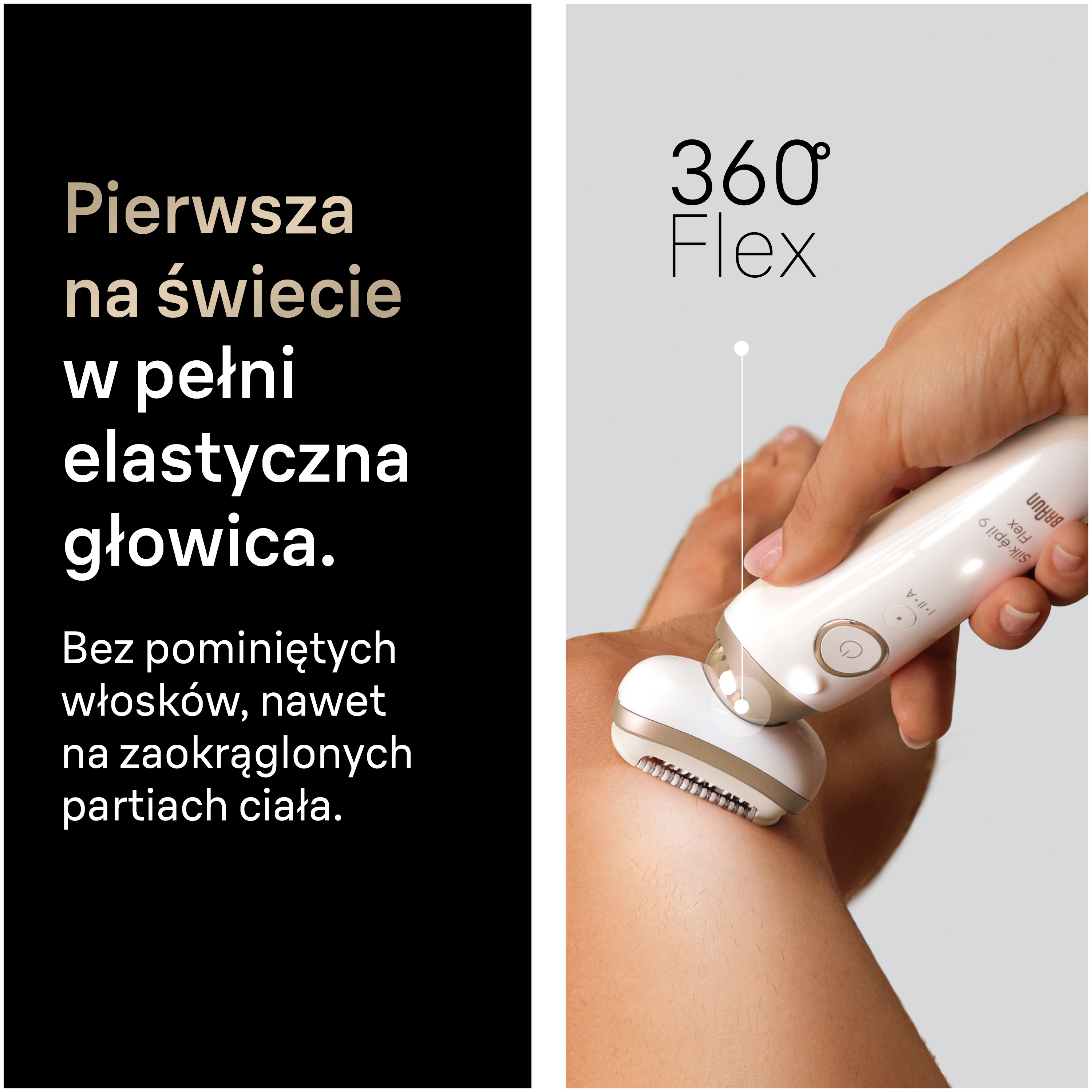 Biały depilator jest używany na skórze osoby. 360 stopni Flex.