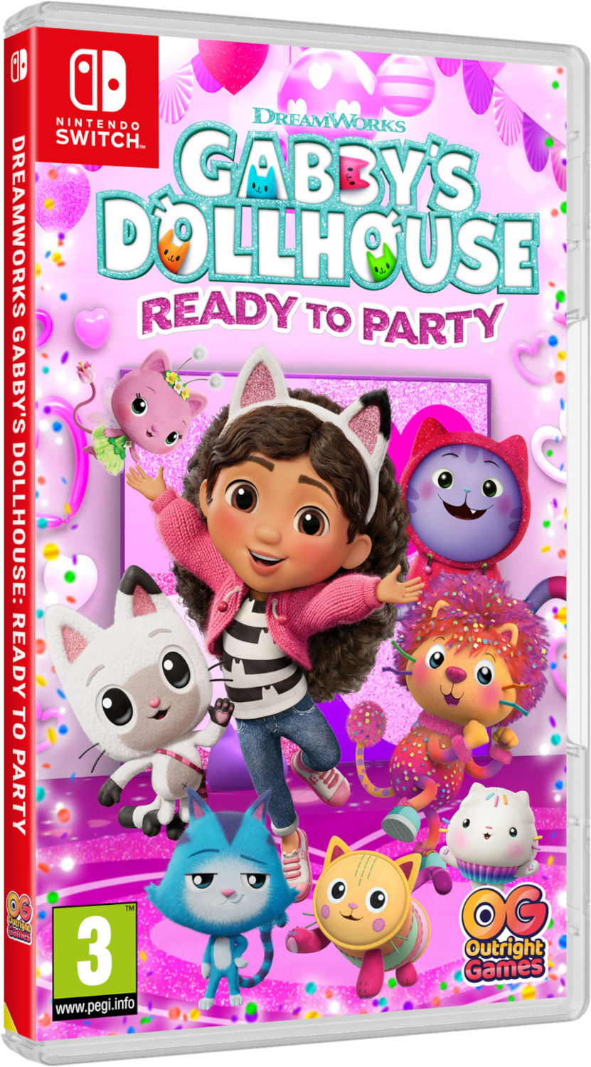 Nintendo Switch tok: Gabby's Dollhouse Ready to Party Gabbyval és macskákkal.