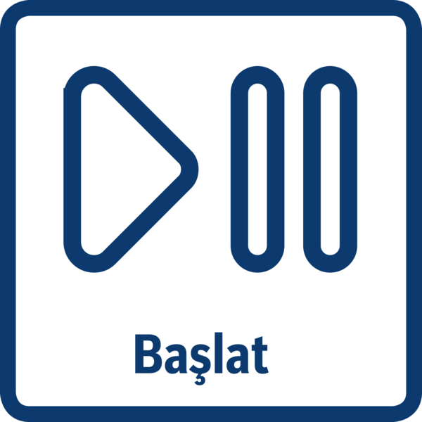Yanında iki dur ikonu bulunan mavi bir oynat ikonu, altında Başlat yazısı.