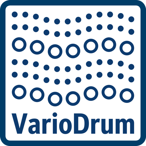 VarioDrum yazısının üzerinde noktalar ve daireler bulunan mavi logo.