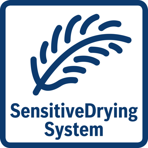 Mavi tüy simgesi ve SensitiveDrying System yazısı bulunan logo.