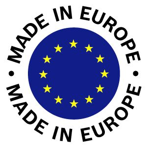 Yıldız çemberi ve 'Made in Europe' yazılı AB bayrağı.