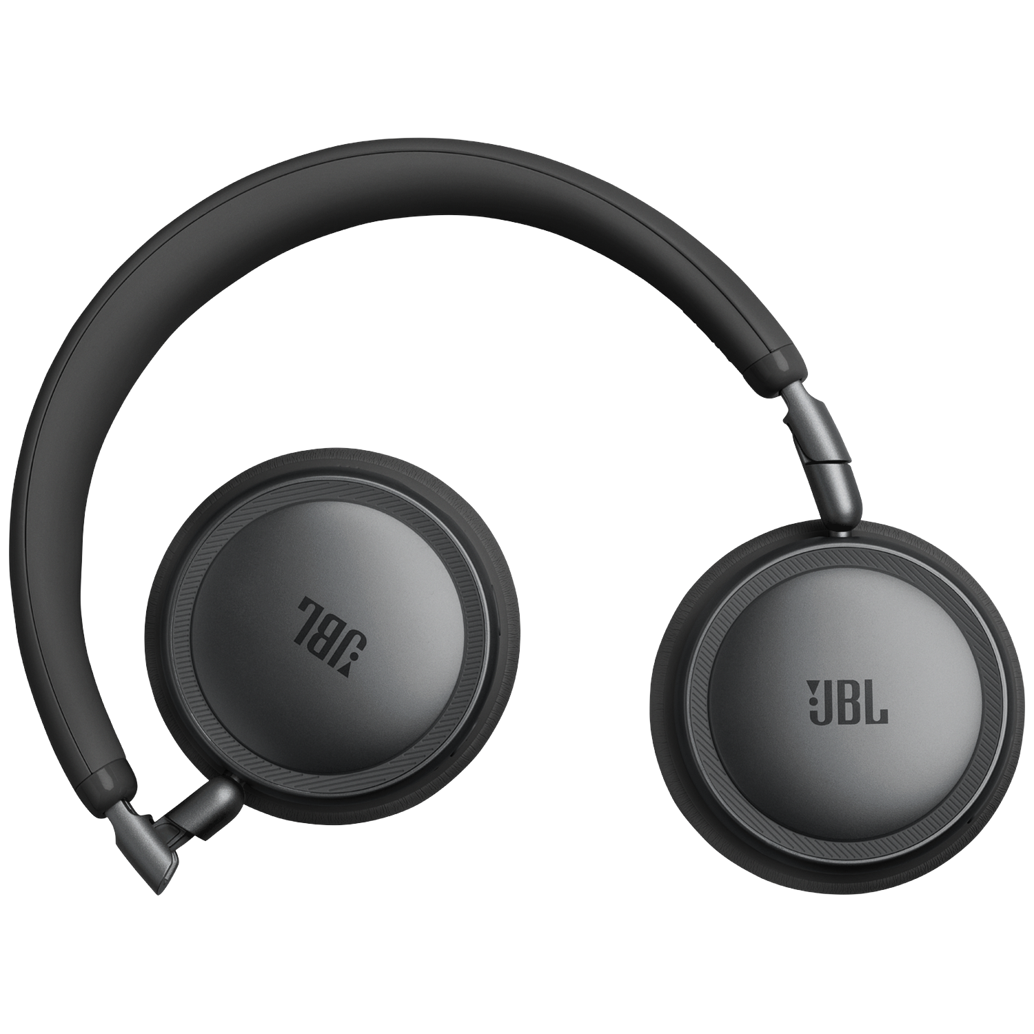Gray JBL headphones with a padded headband and round earcups. 