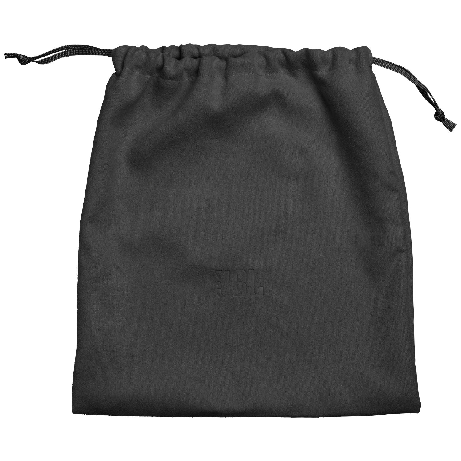 A dark fabric drawstring bag with an embossed JBL logo.