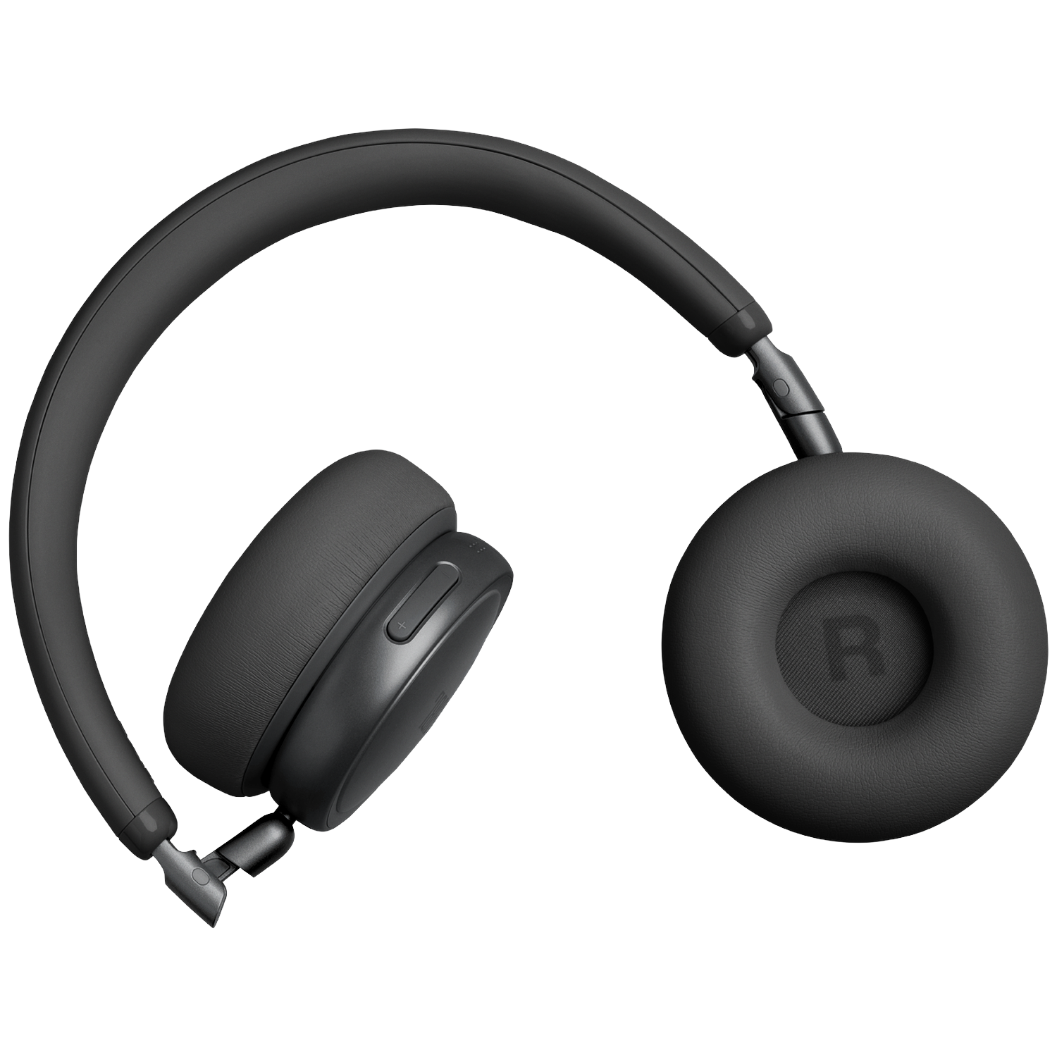 Black headphones with earcups and an R symbol on the right earcup.