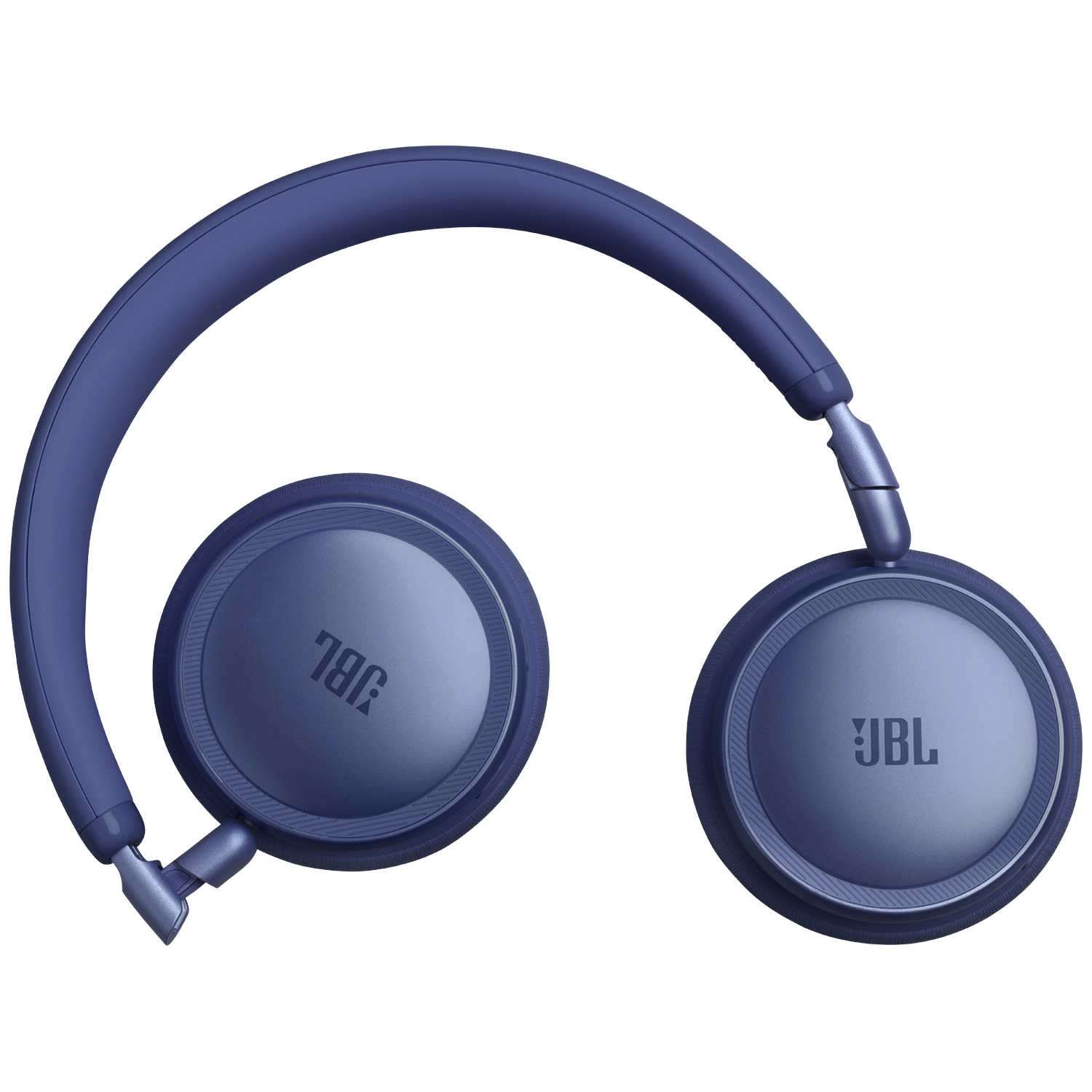 Blue JBL headphones with a padded headband and round earcups.