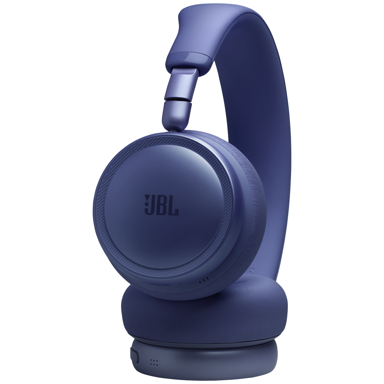 Dark blue JBL headphones with a padded headband and earcups.