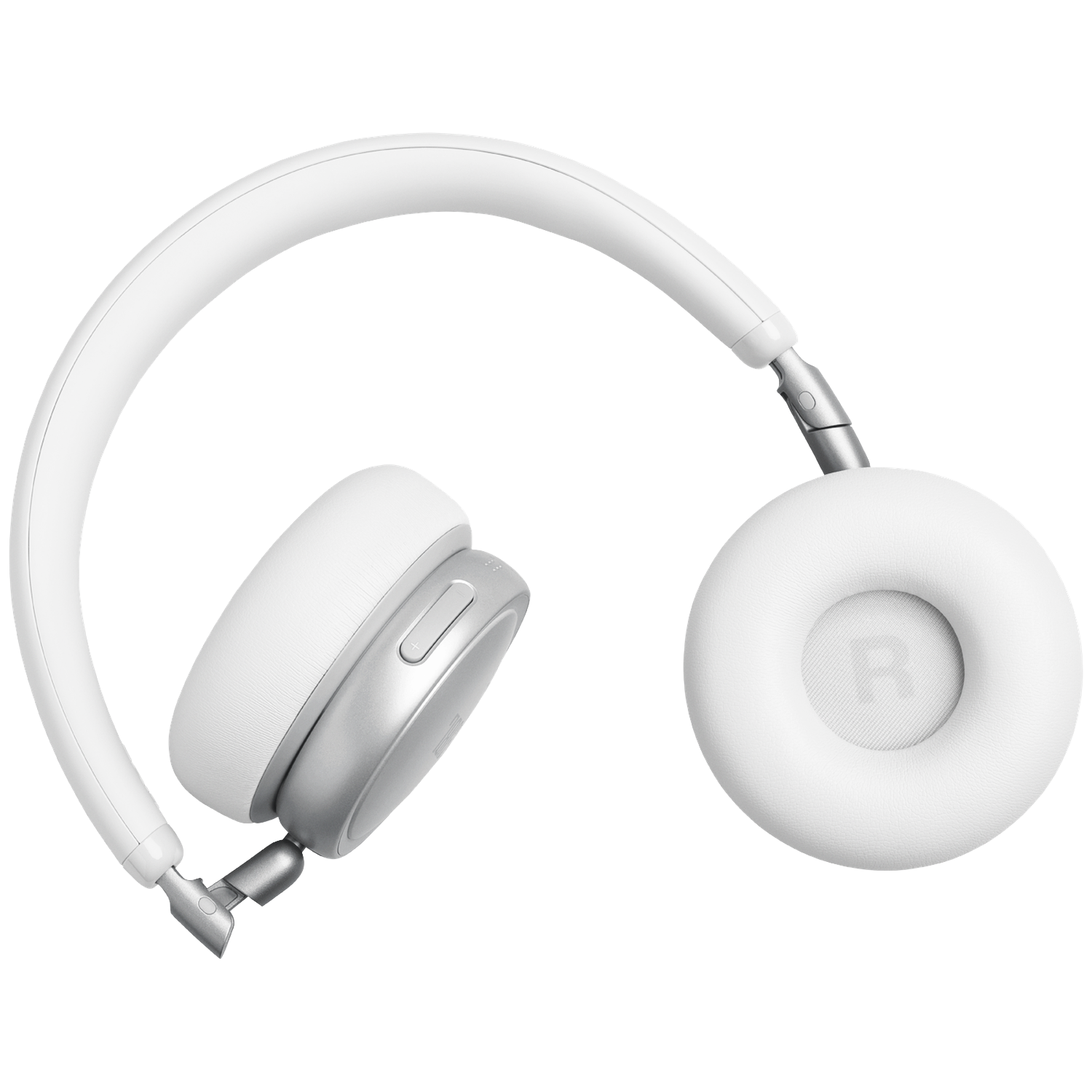 White headphones with silver accents, on a white background.