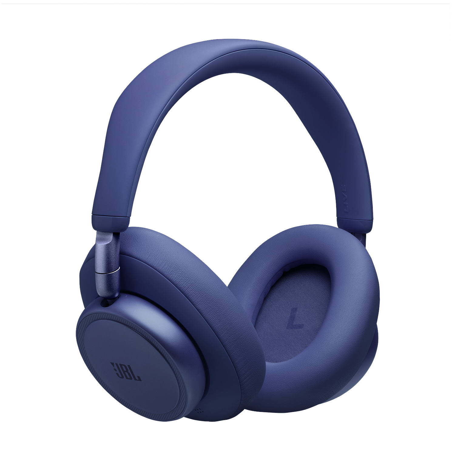 A pair of blue JBL headphones with earcups and an adjustable headband.
