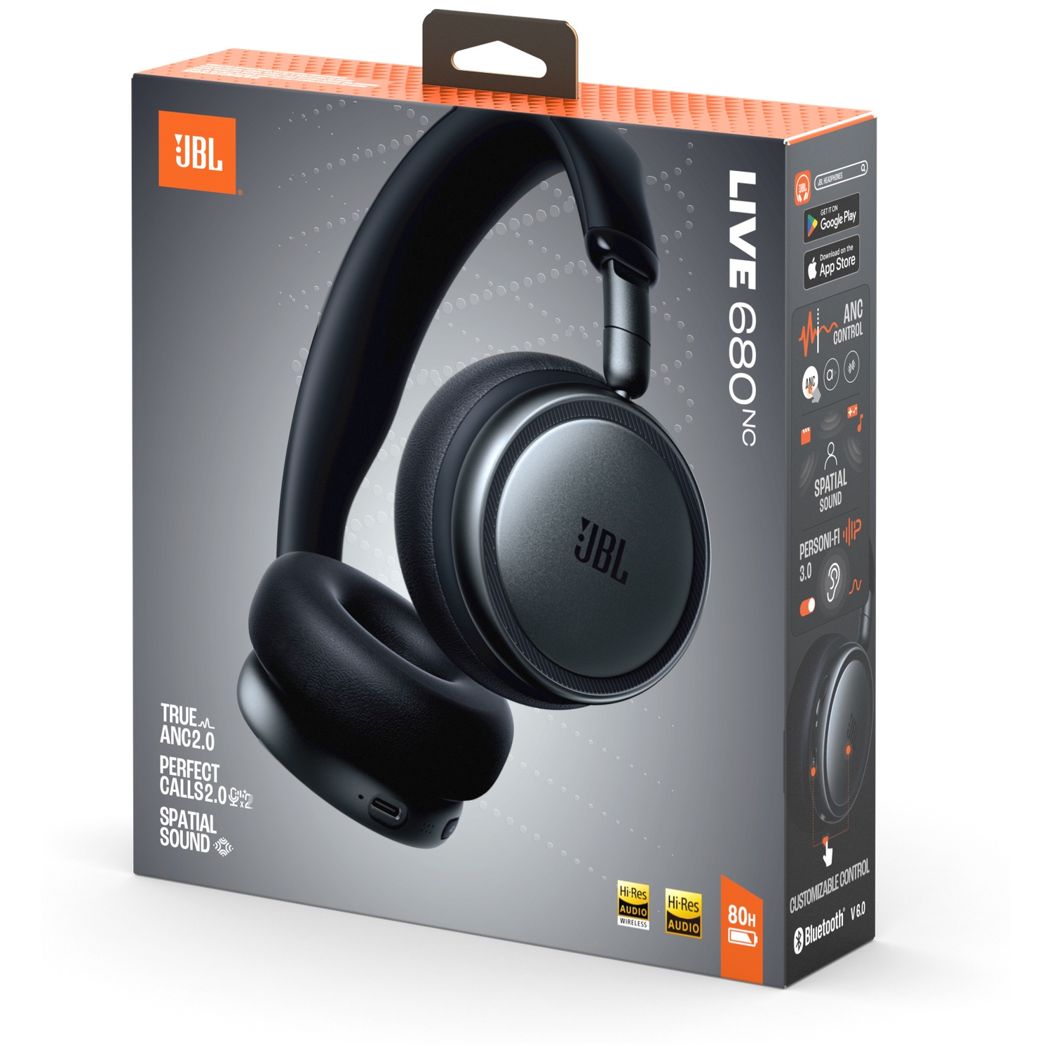 Casque JBL noir avec ANC sur une boîte d'informations produit.