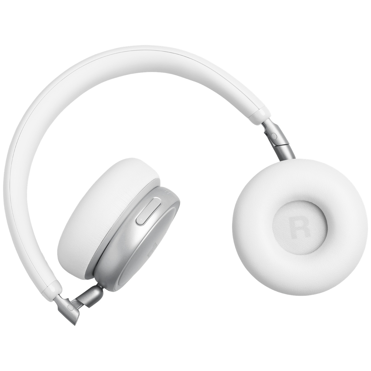 Casque blanc avec accents argentés et arceau rembourré.