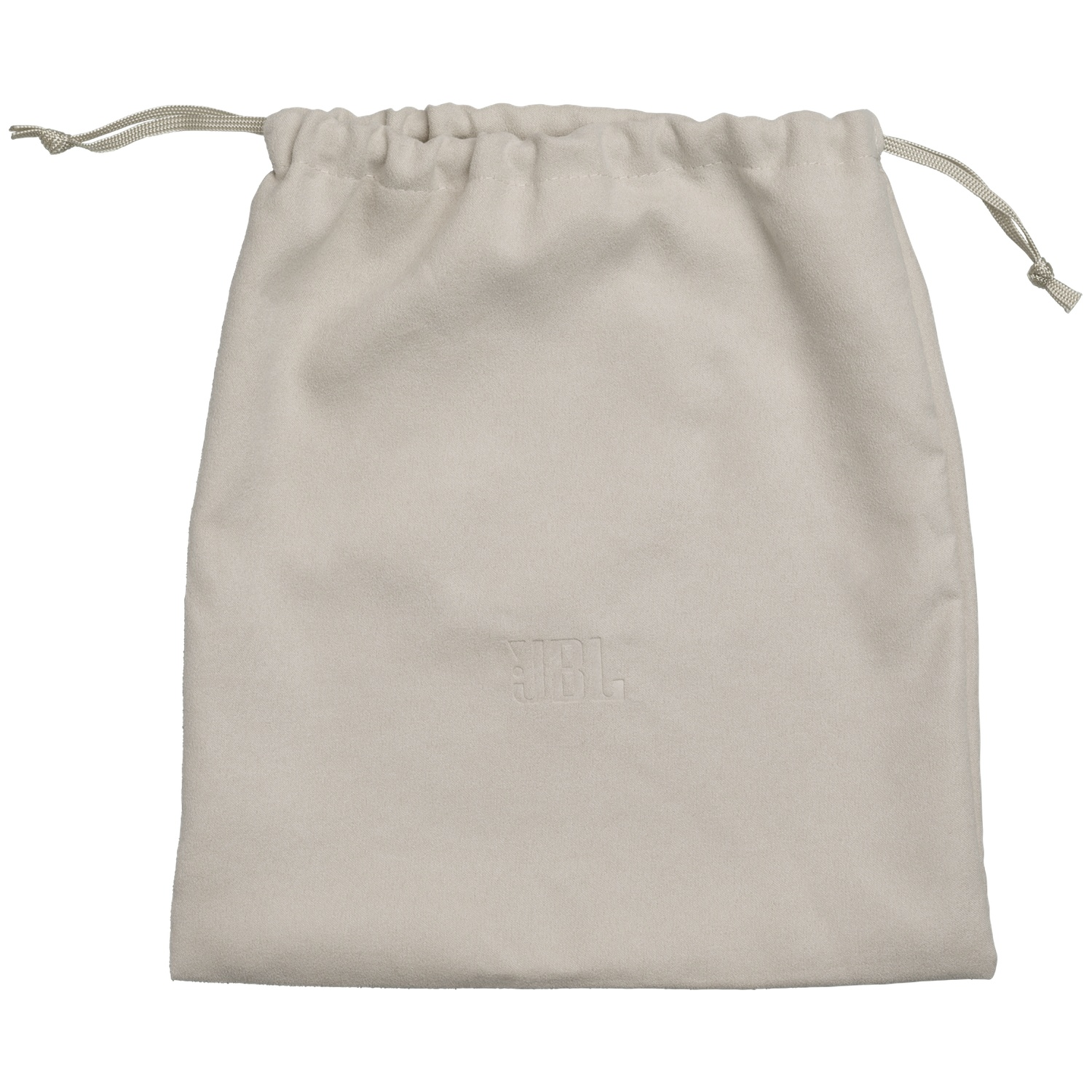 Une pochette beige à cordon avec logo JBL en relief.