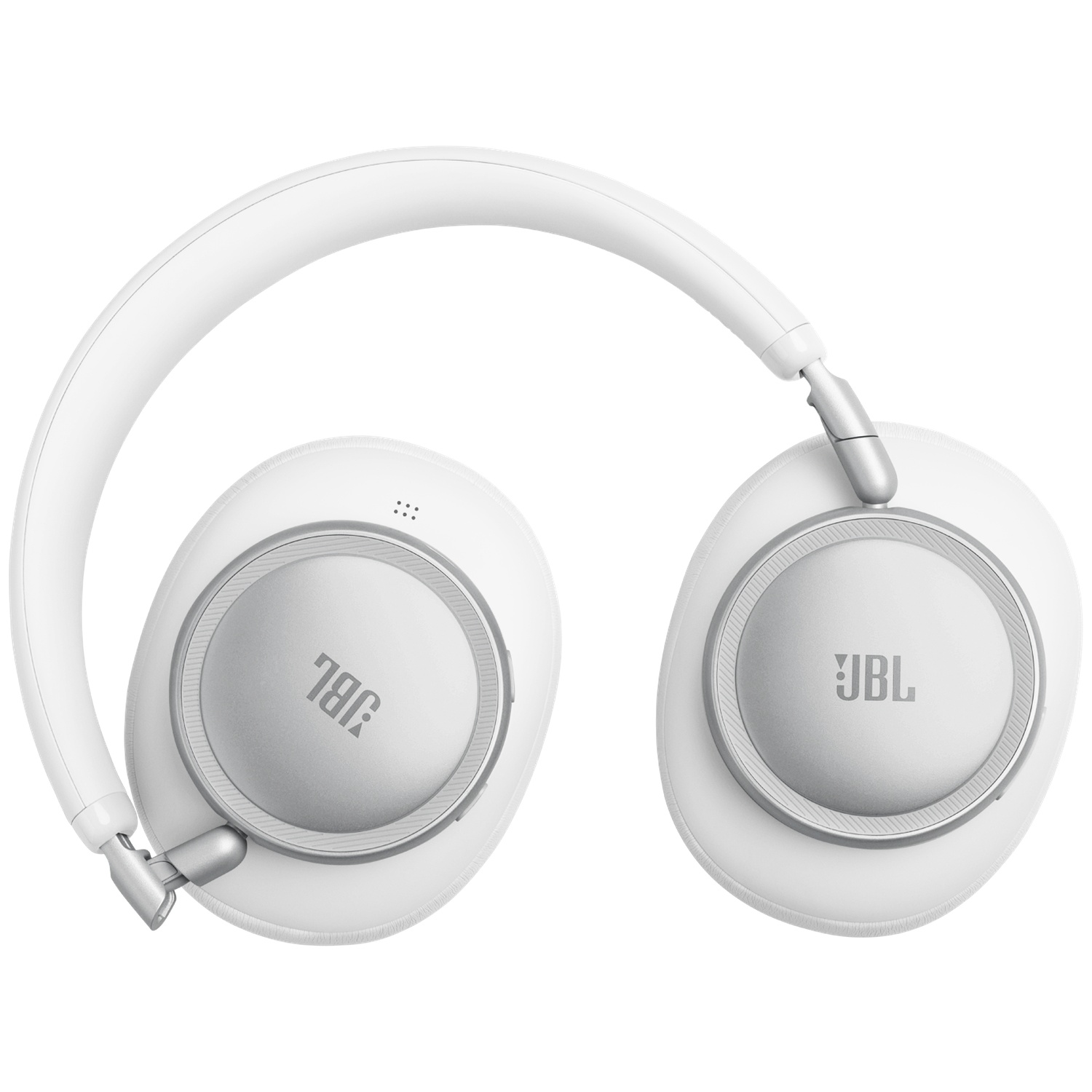 Casque JBL blanc avec accents argentés, sur fond blanc.