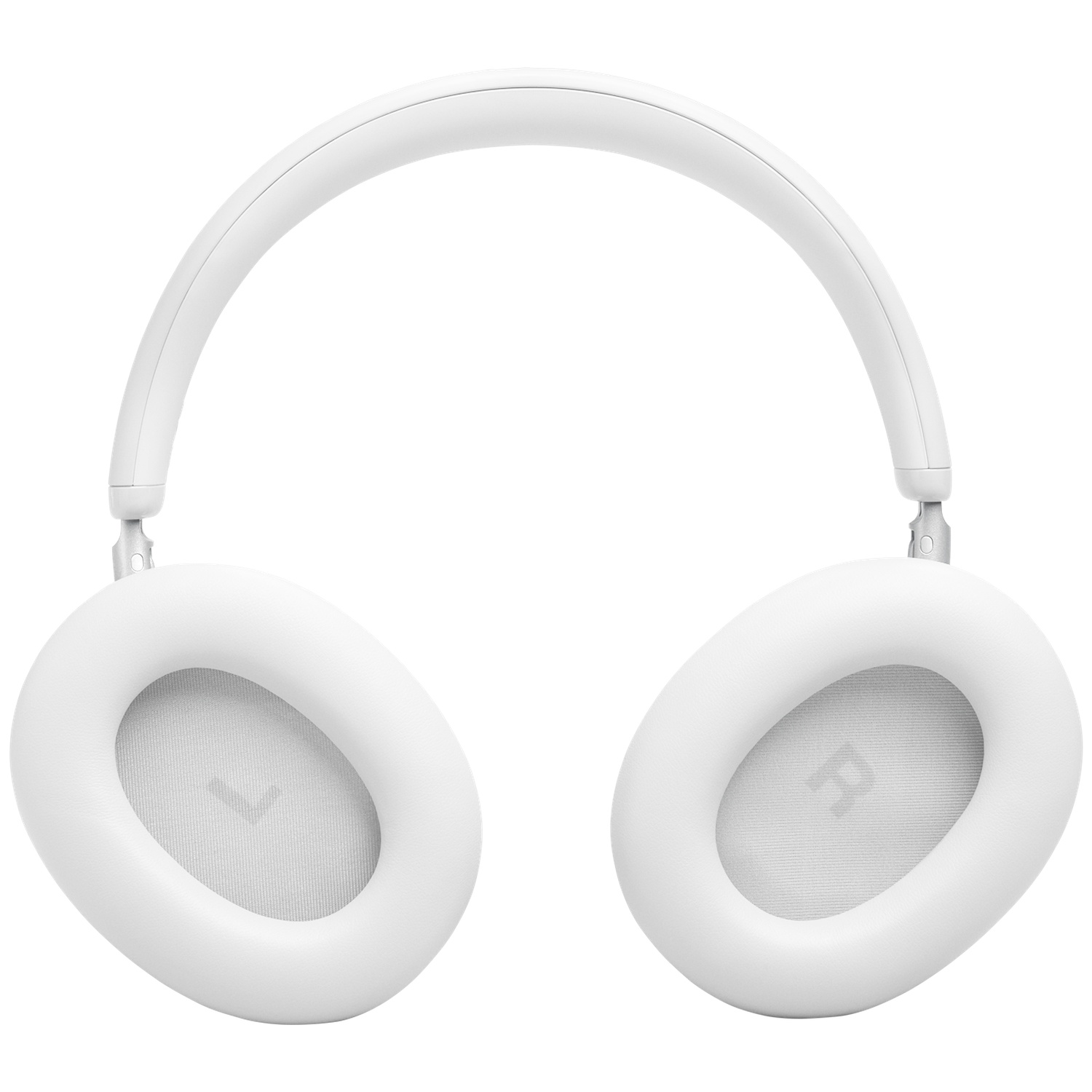 Casque blanc supra-auriculaire avec écouteurs rembourrés et arceau argenté.