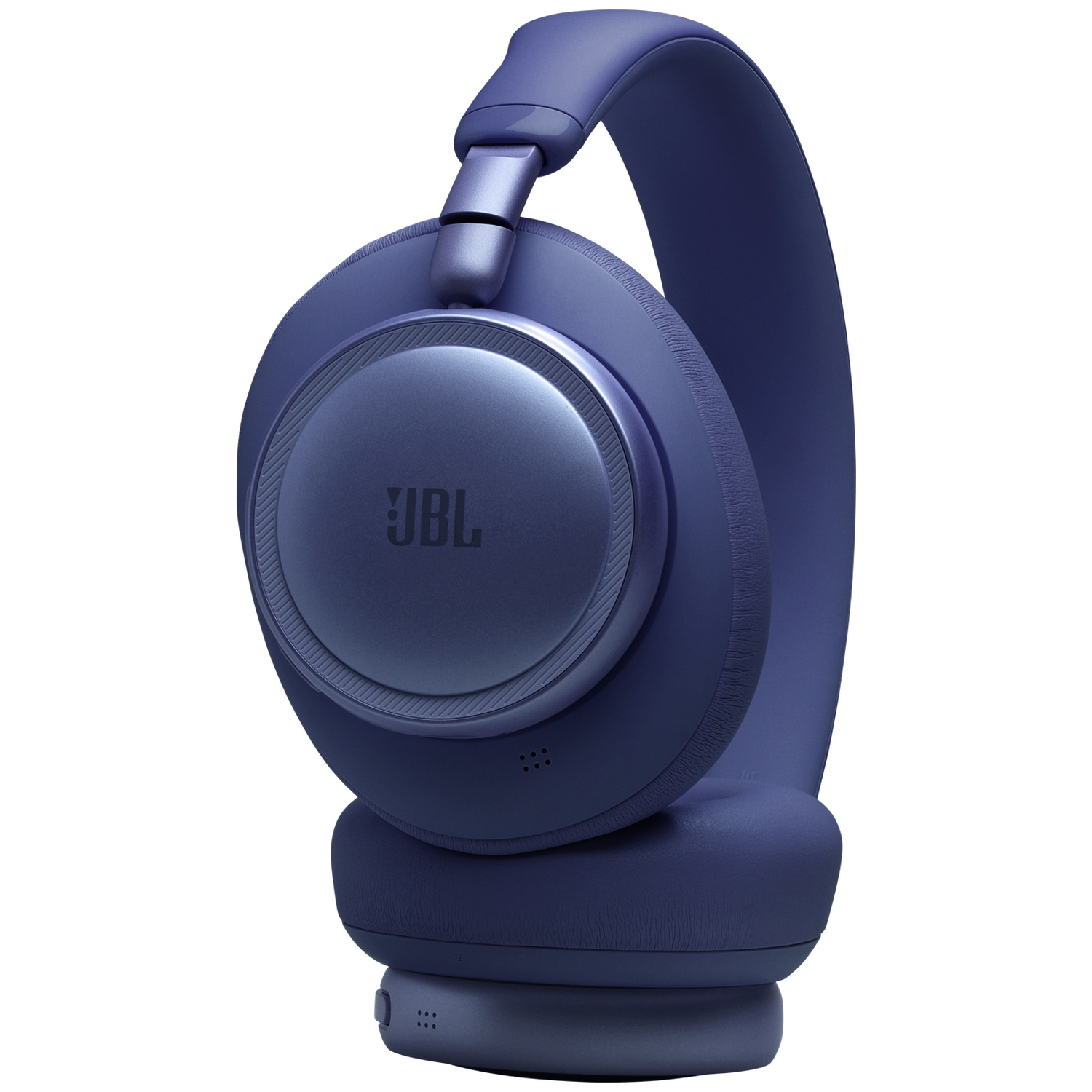 Casque JBL bleu avec arceau et écouteurs, sur fond blanc.