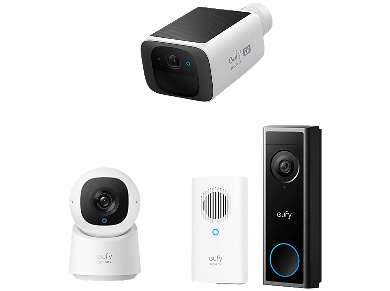 Kit de sécurité Eufy : SoloCam S220, Indoor Cam C220 et Sonnette Vidéo C30 avec Carillon