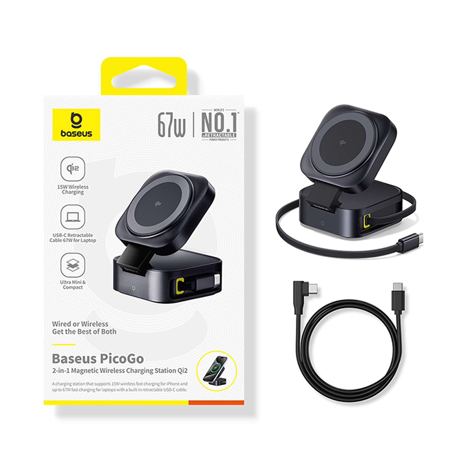 Baseus PicoGo estación de carga: inalámbrica y cable USB-C.