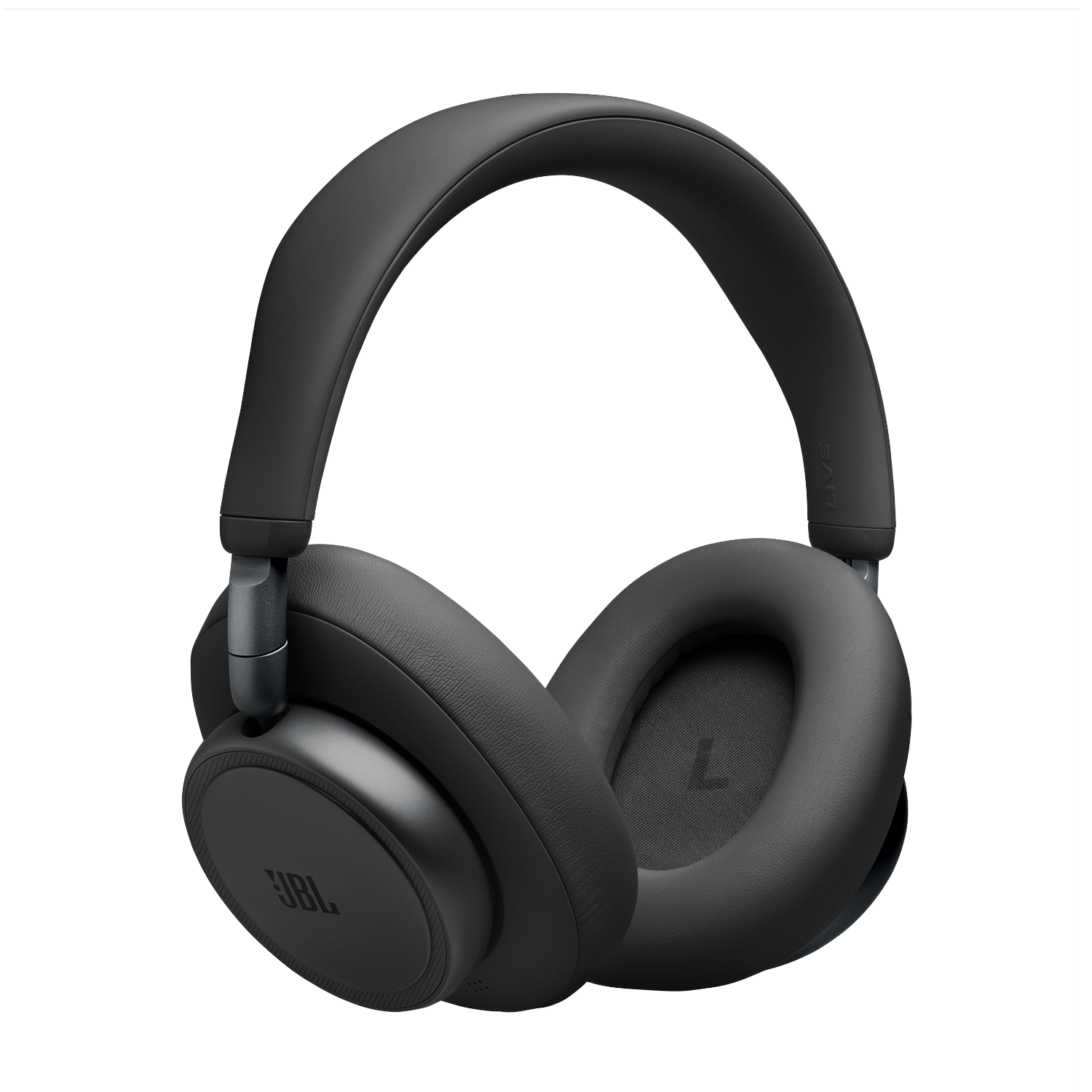 Black over-ear headphones with plush earcups and an adjustable headband, isolated on black.
