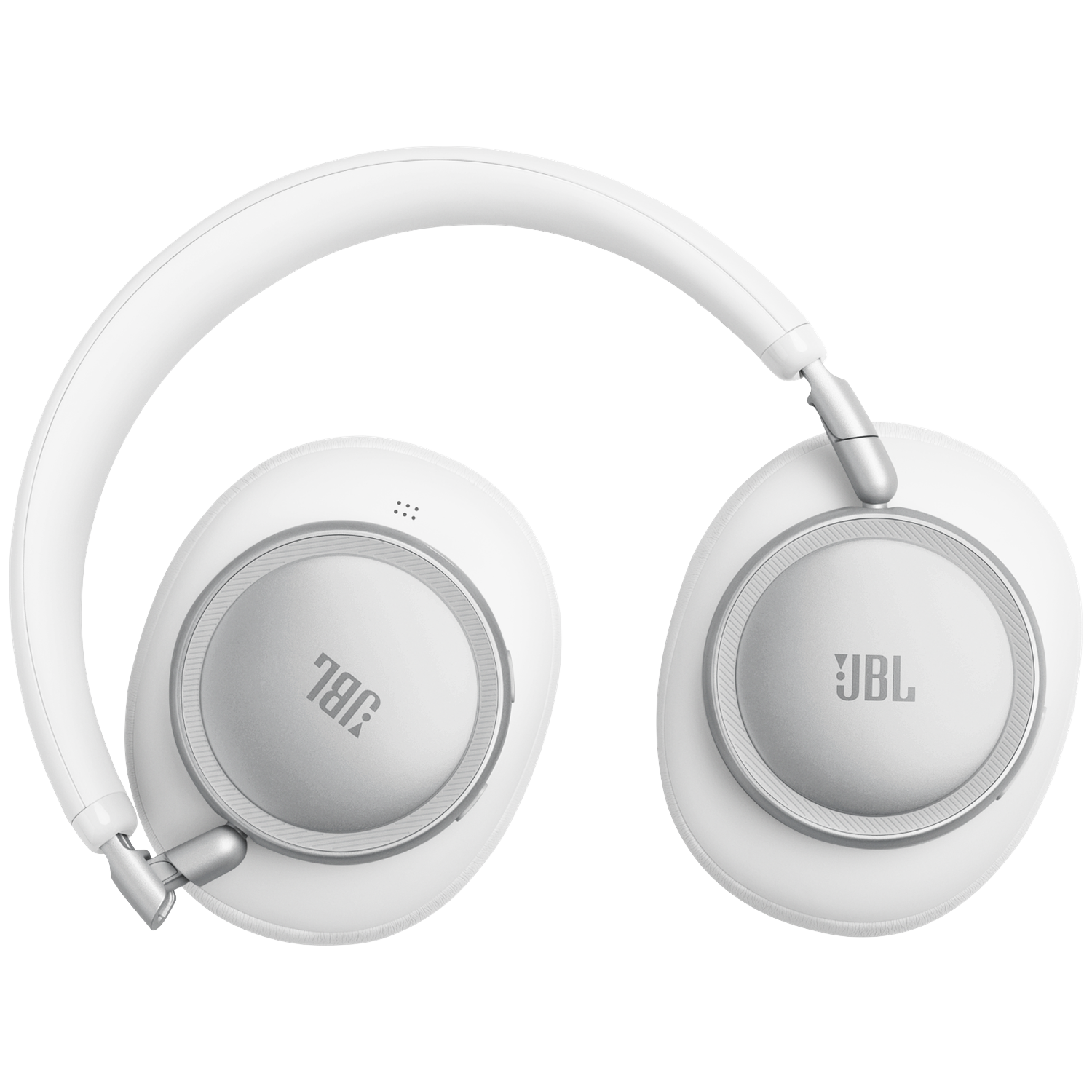 White JBL headphones with silver accents on a black background.