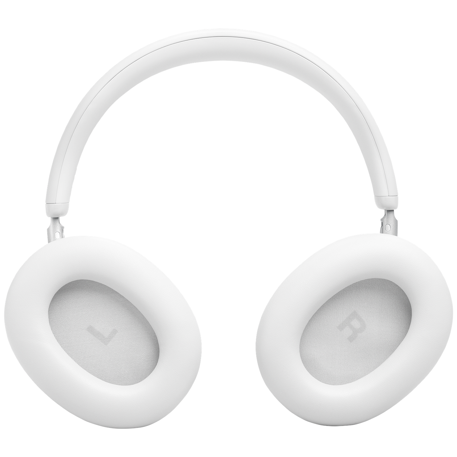 White over-ear headphones with padded earcups and an adjustable headband.
