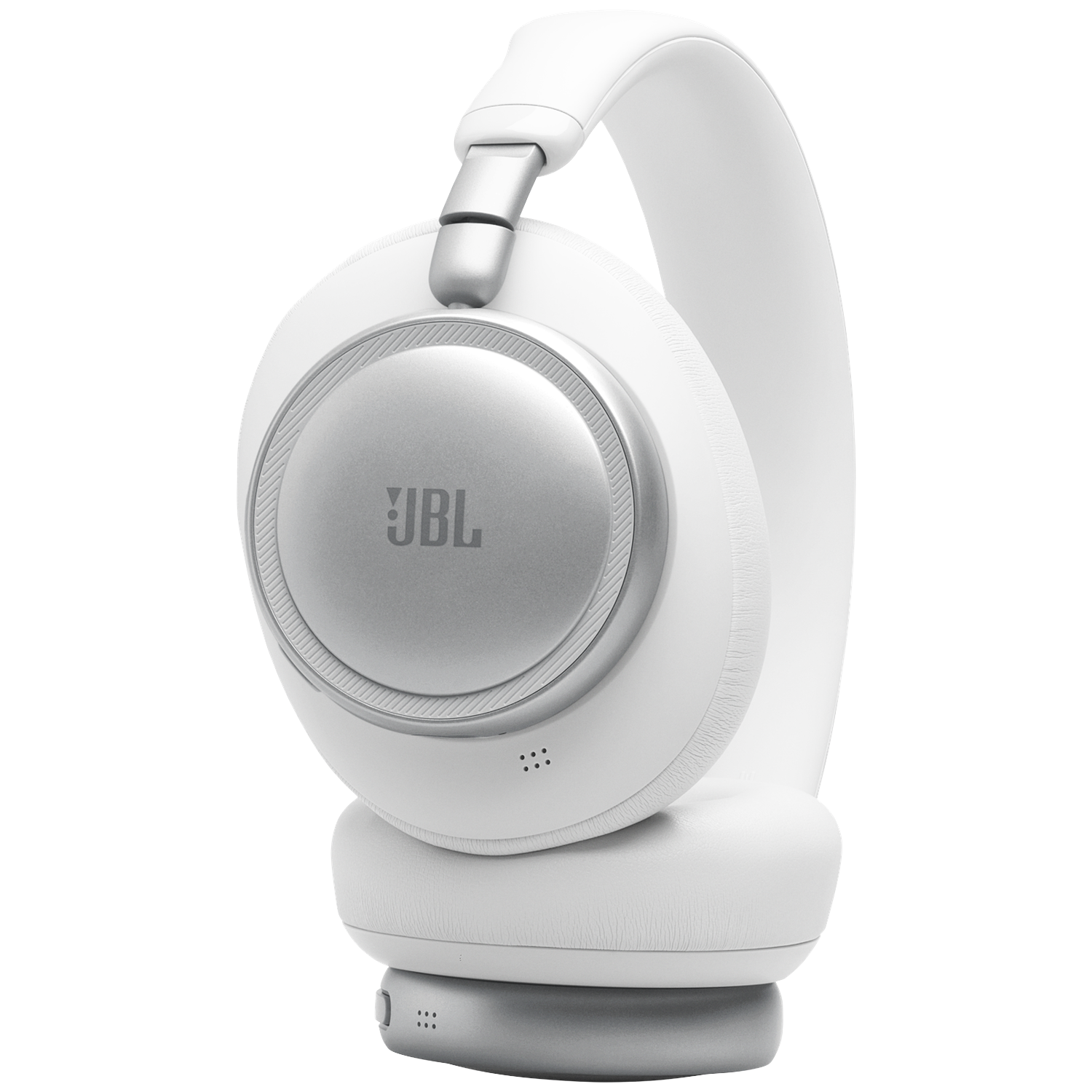 White JBL headphones with silver accents and padded earcups.