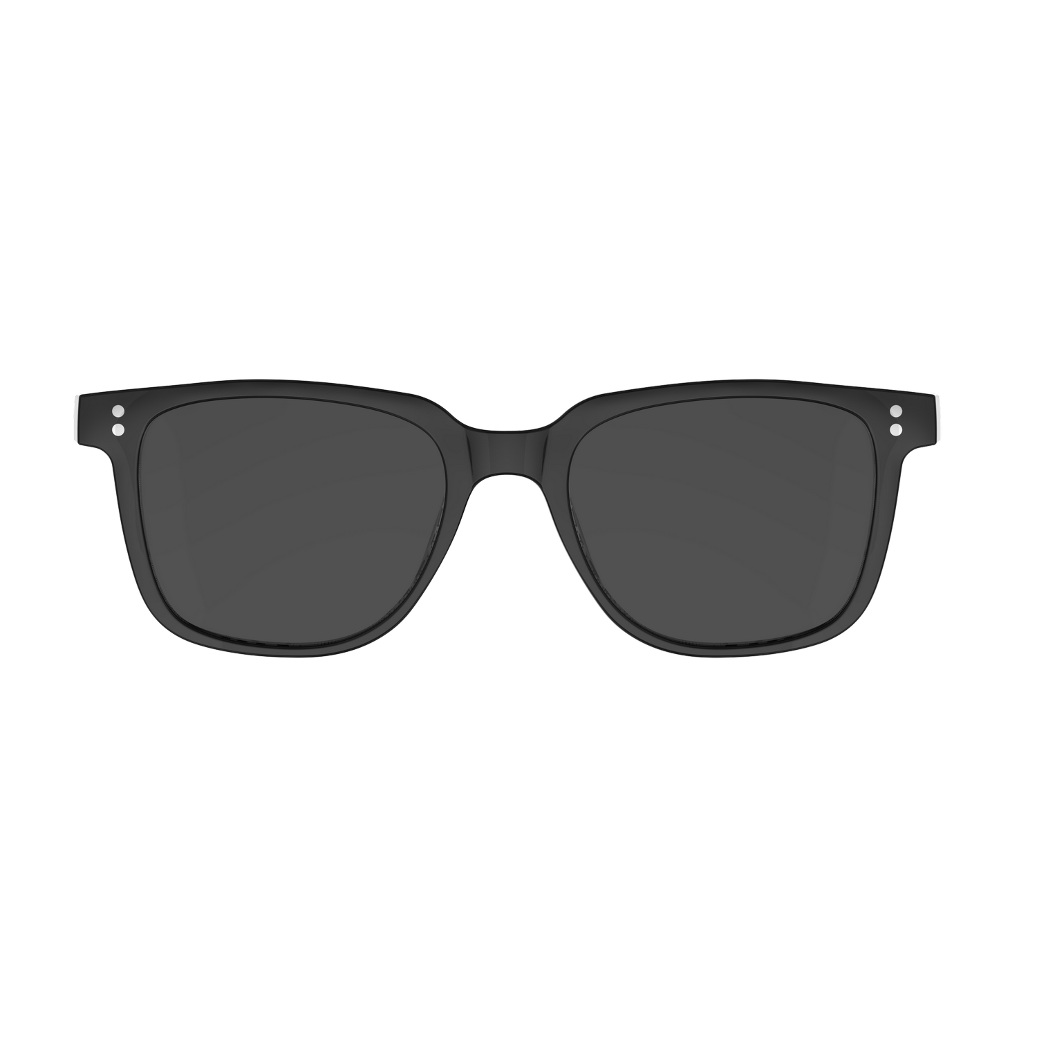 Gafas de sol negras con lentes rectangulares y remaches plateados.