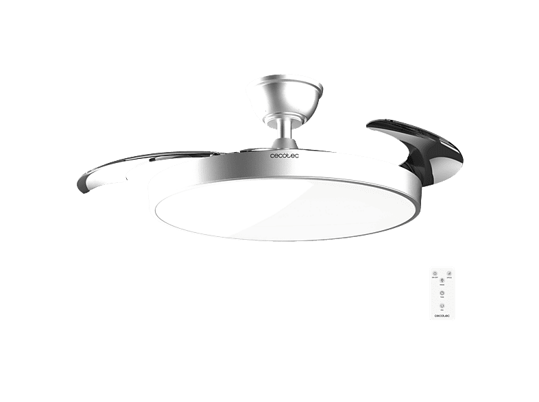 Ventilador de techo - Cecotec EnergySilence Aero 300 Air Invisible Silver, 3 aspas retráctiles, Motor DC 30 W, Luz LED, 6 velocidades, Silver