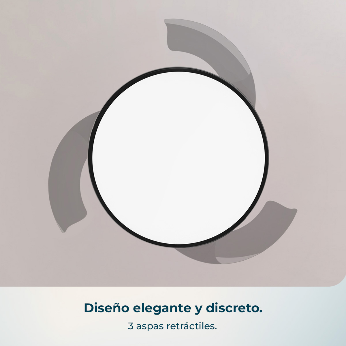 Un objeto circular con tres elementos curvos oscuros detrás.
