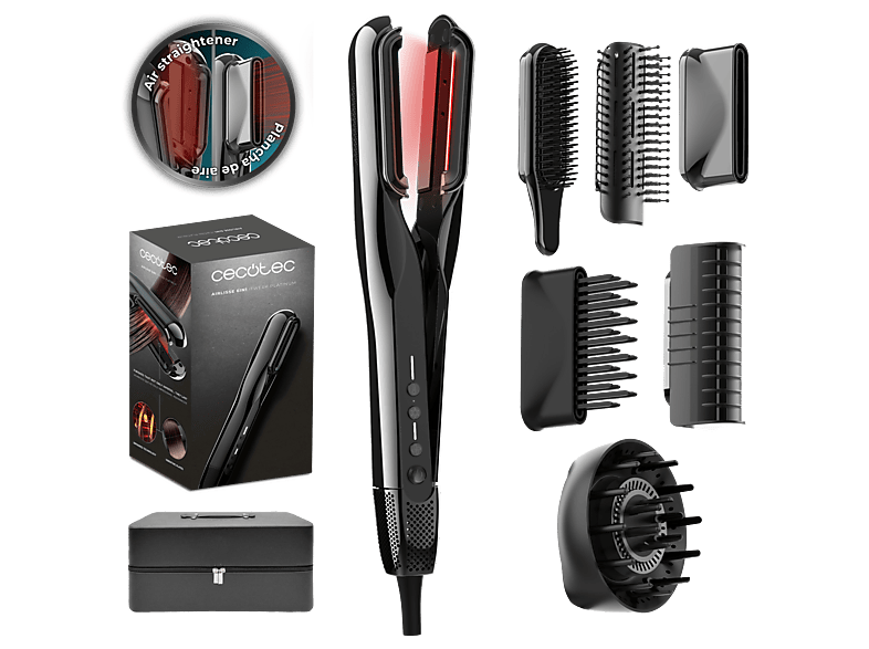 Secador - Cecotec AirLisse 6in1 iTwerk Platinum, Infrarrojos, Placas vibratorias, Función plasma, 3 modos, 6 accesorios, Platinum