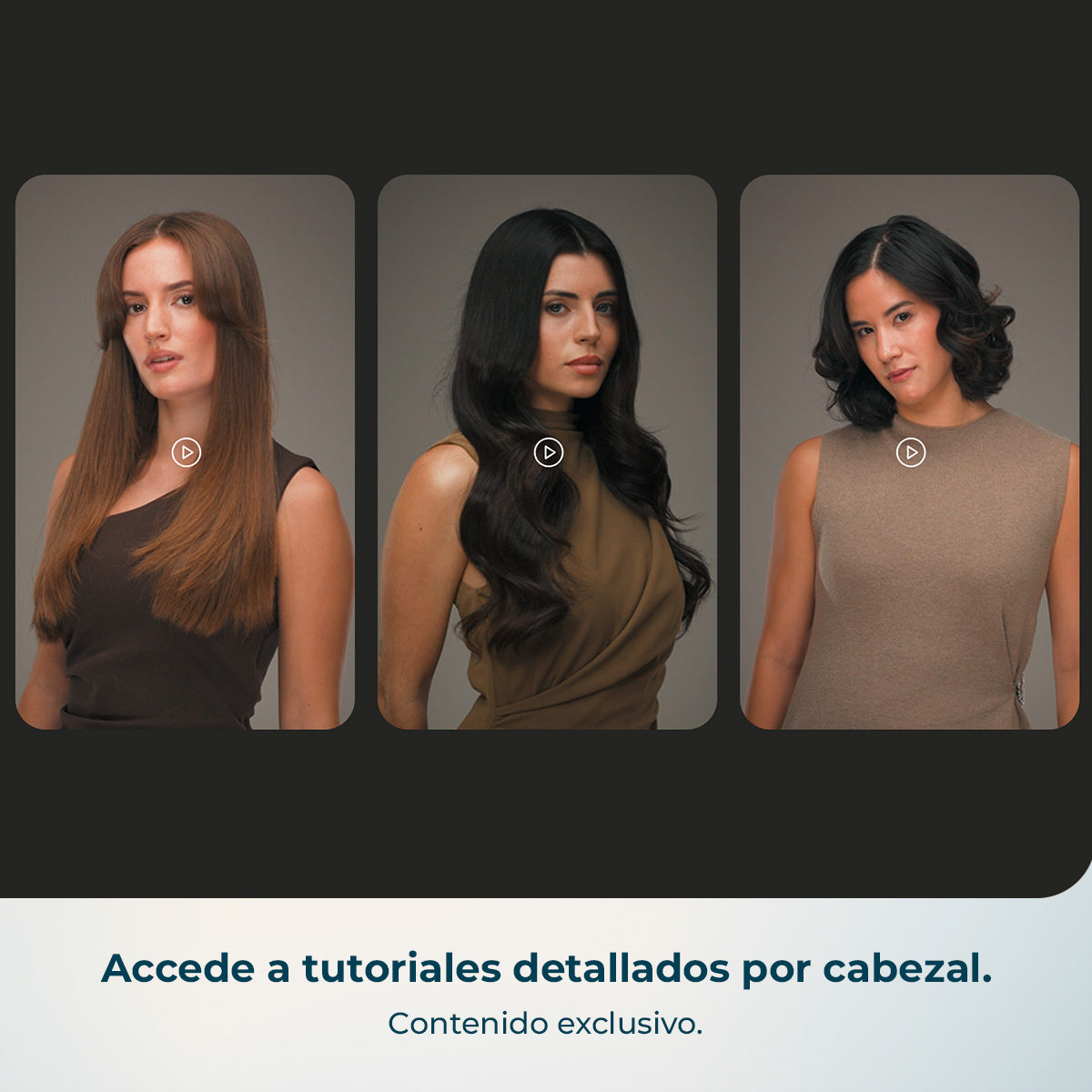 Tres mujeres con diferentes peinados sobre fondo neutro.