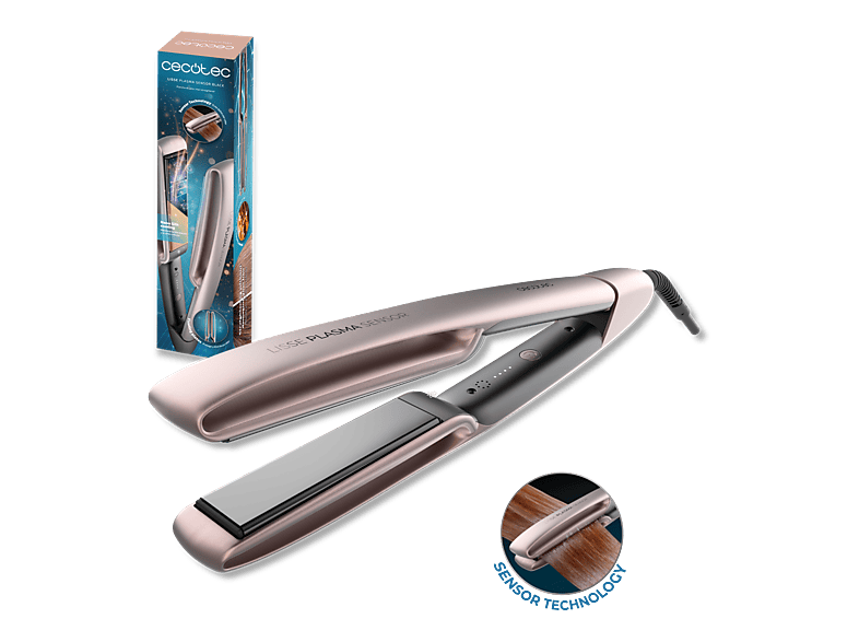 Plancha de pelo - Cecotec Lisse Plasma Sensor Black, inteligente, Plasma, NanoSilk, Placas flotantes, 160-220ºC, Auto apagado, Champagne Rosé