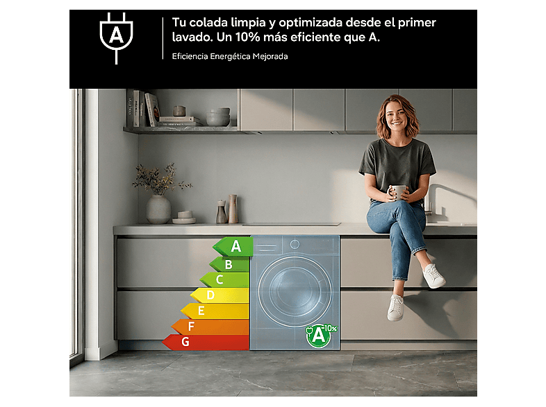Lavadora Samsung WW90CGC04DAEEC, 9kg, 1400rpm, clase A-10%, 44 kWh/100 ciclos, 72dB, 14 programas, Vapor, Ecobubble, Smarthings, Inverter, display...