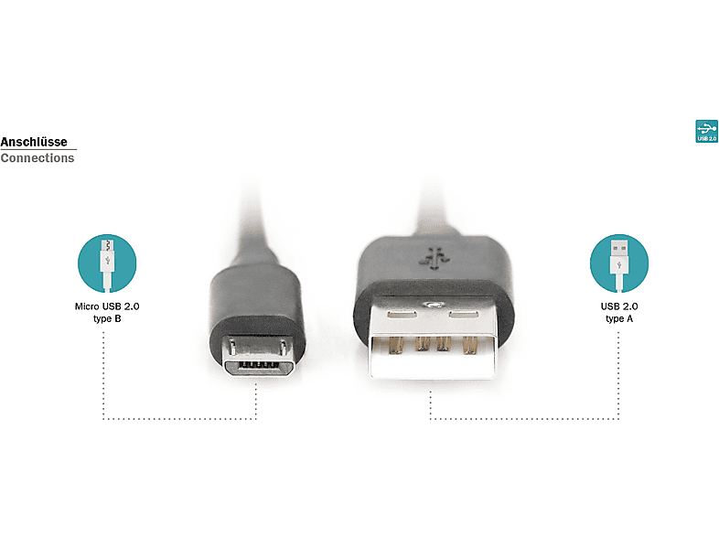 ASSMANN digitUS USB-A auf Micro-B Anschlusskabel, 1m, Schwarz; USB-Kabel — Foto 2 von 4