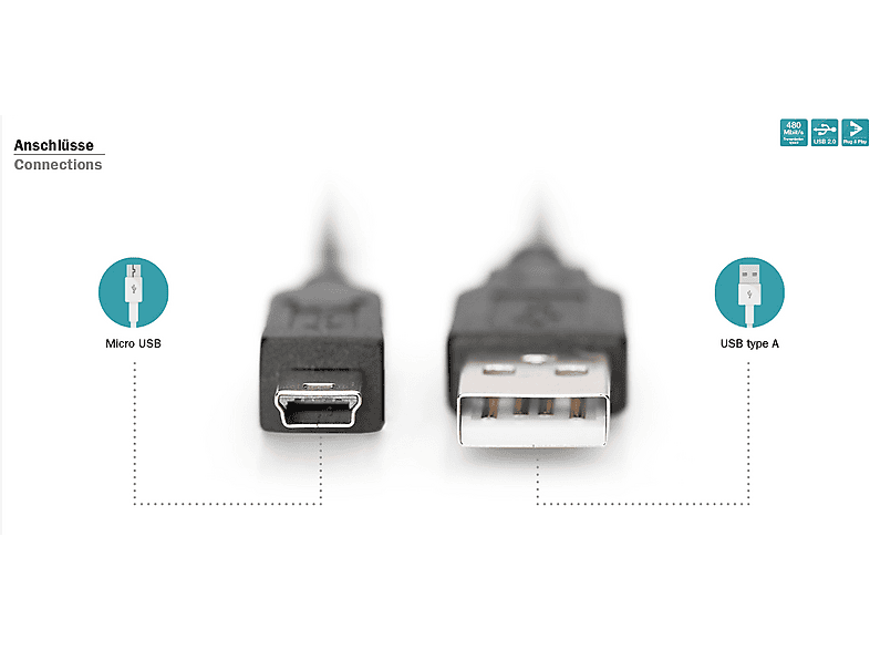 Digitus USB-Kabel USB 2.0 USB-A Stecker, USB-Mini-B Stecker 1.80 m Schwarz mit OTG-Funktion AK-3001 — Foto 3 von 5