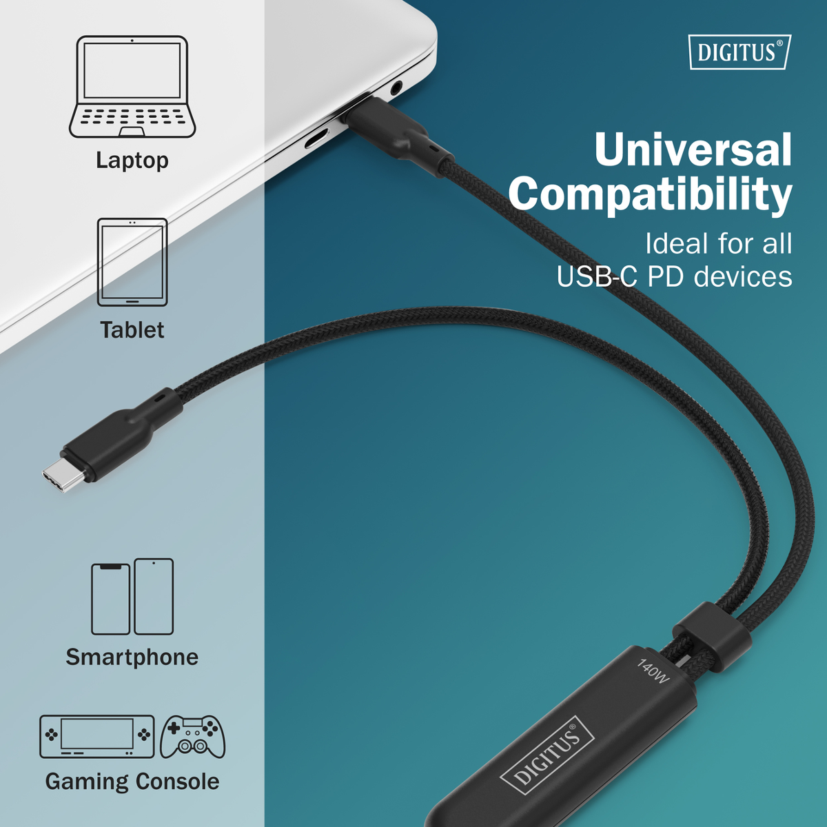 Schwarzes USB-C-Kabel in einem Laptop, ideal für Geräte mit USB-C-PD.