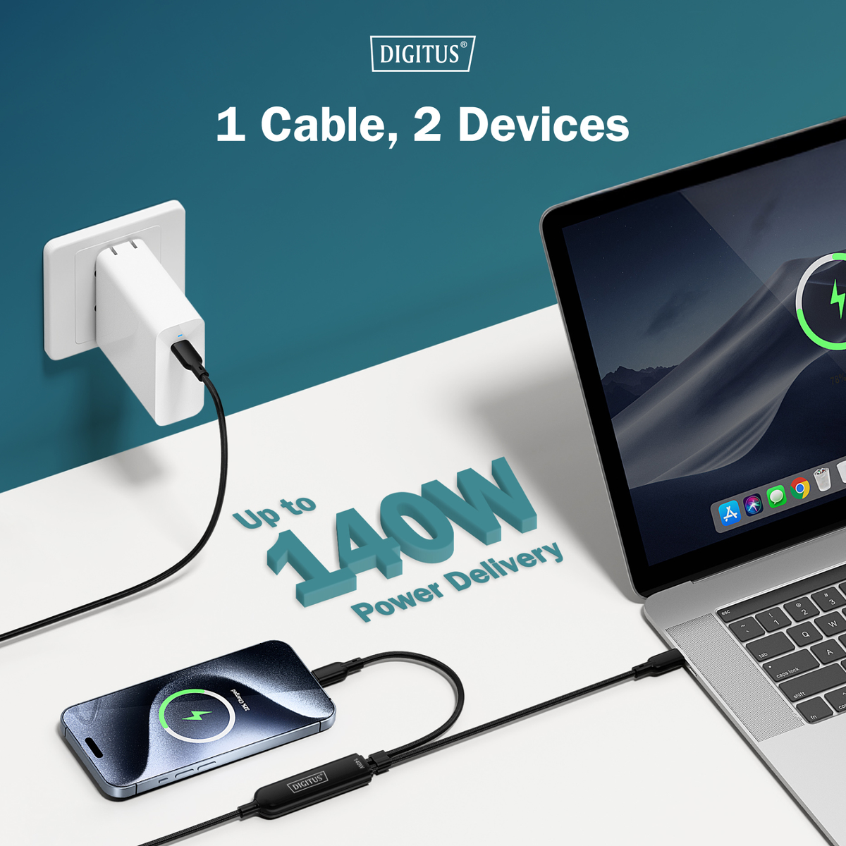 Ein Netzteil lädt ein Handy und einen Laptop gleichzeitig mit bis zu 140W.