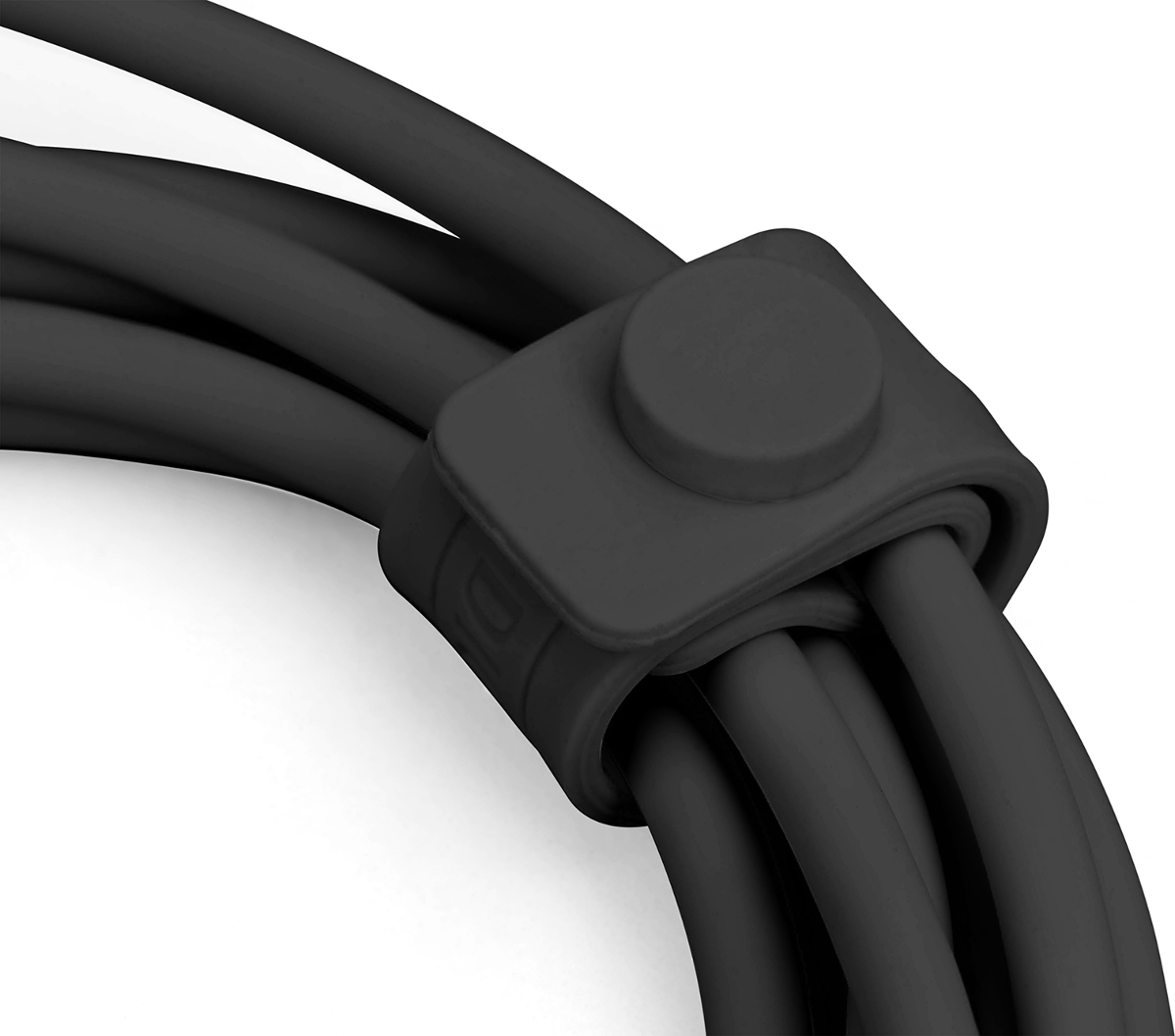Schwarzes Kabelband hält mehrere schwarze Kabel zusammen.