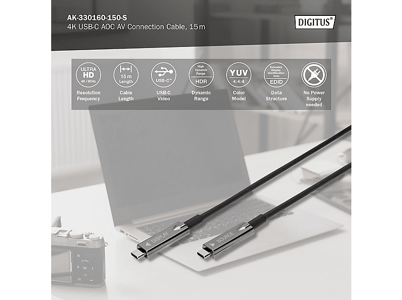 DIGITUS USB-C auf USB-C AOC AV-Kabel, UHD 4K / 60 Hz, 15 m, Schwarz; USB-C AV-Kabel----USB-C AV-Kabel — Foto 3 von 4