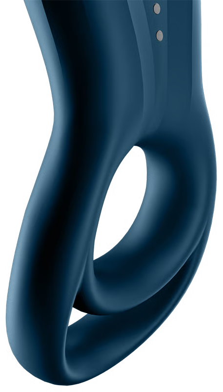 Un objet bleu ajusté avec une ouverture, isolé sur fond noir.