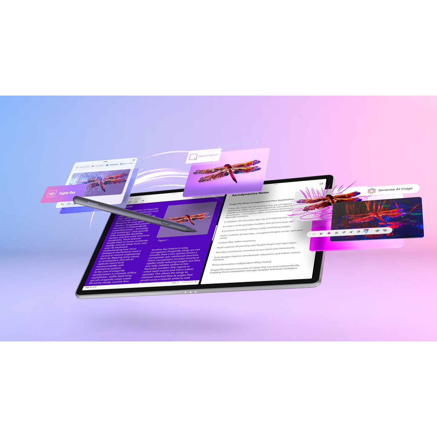 Un laptop visualizza una pagina web con immagini di libellule e testo sull'aerodinamica.