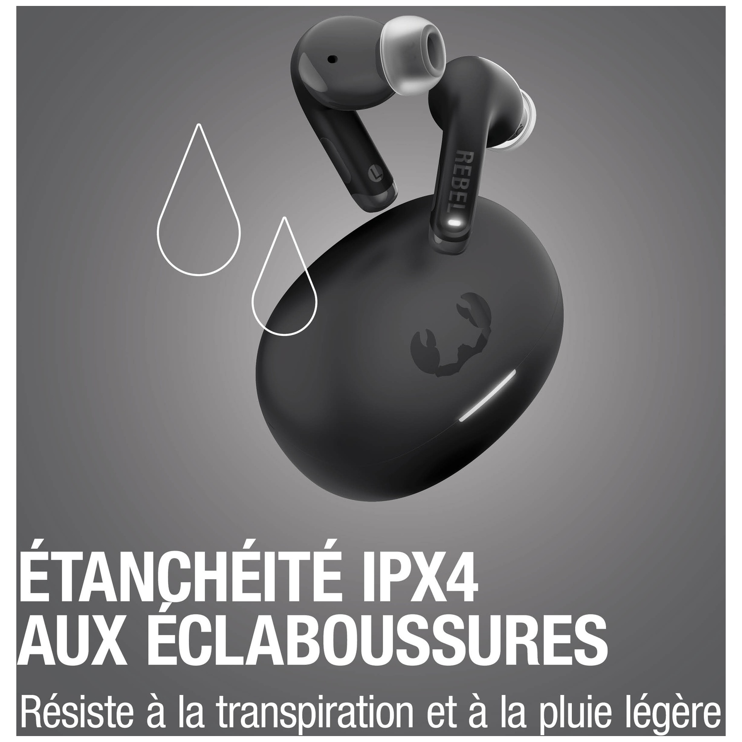Écouteurs sans fil noirs avec étui de chargement, IPX4.