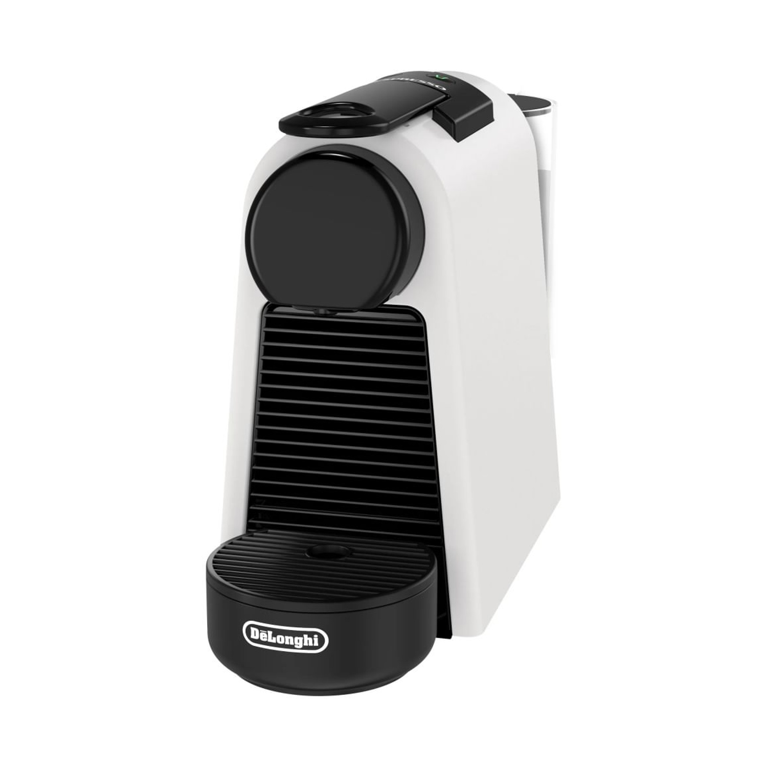 Una macchina da caffè bianca e nera con il logo Delonghi.