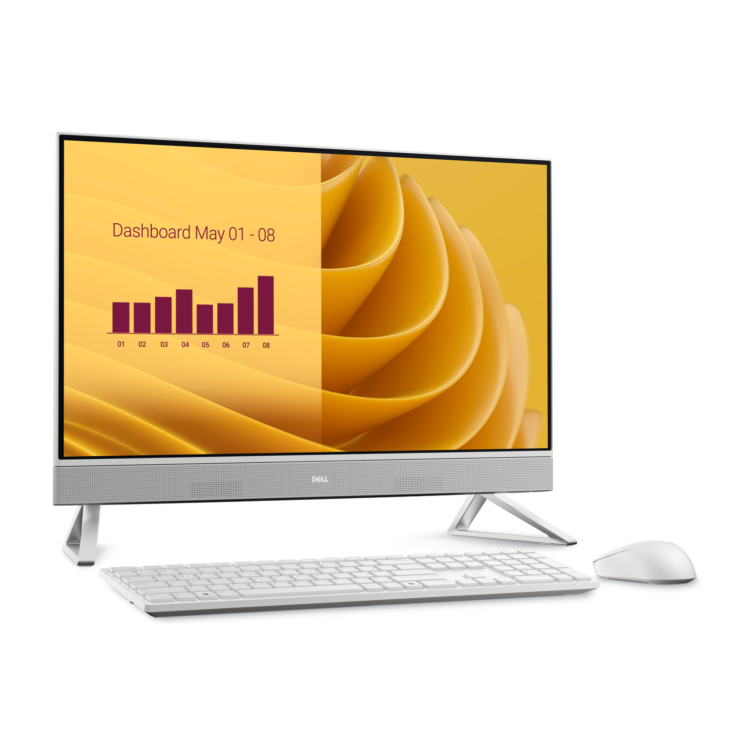 Un computer all-in-one che mostra un grafico e un'opera d'arte astratta.