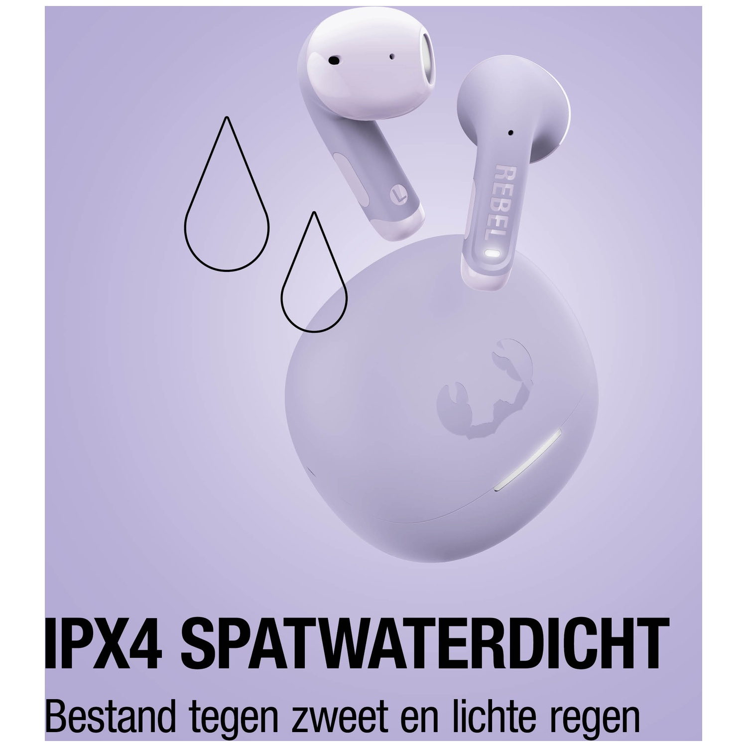 Paarse draadloze oordopjes met oplaadcase, IPX4 spatwaterdicht.